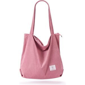 Women Pink Imported Corduroy Casual Big Capacity Shoulder Tote Handbag